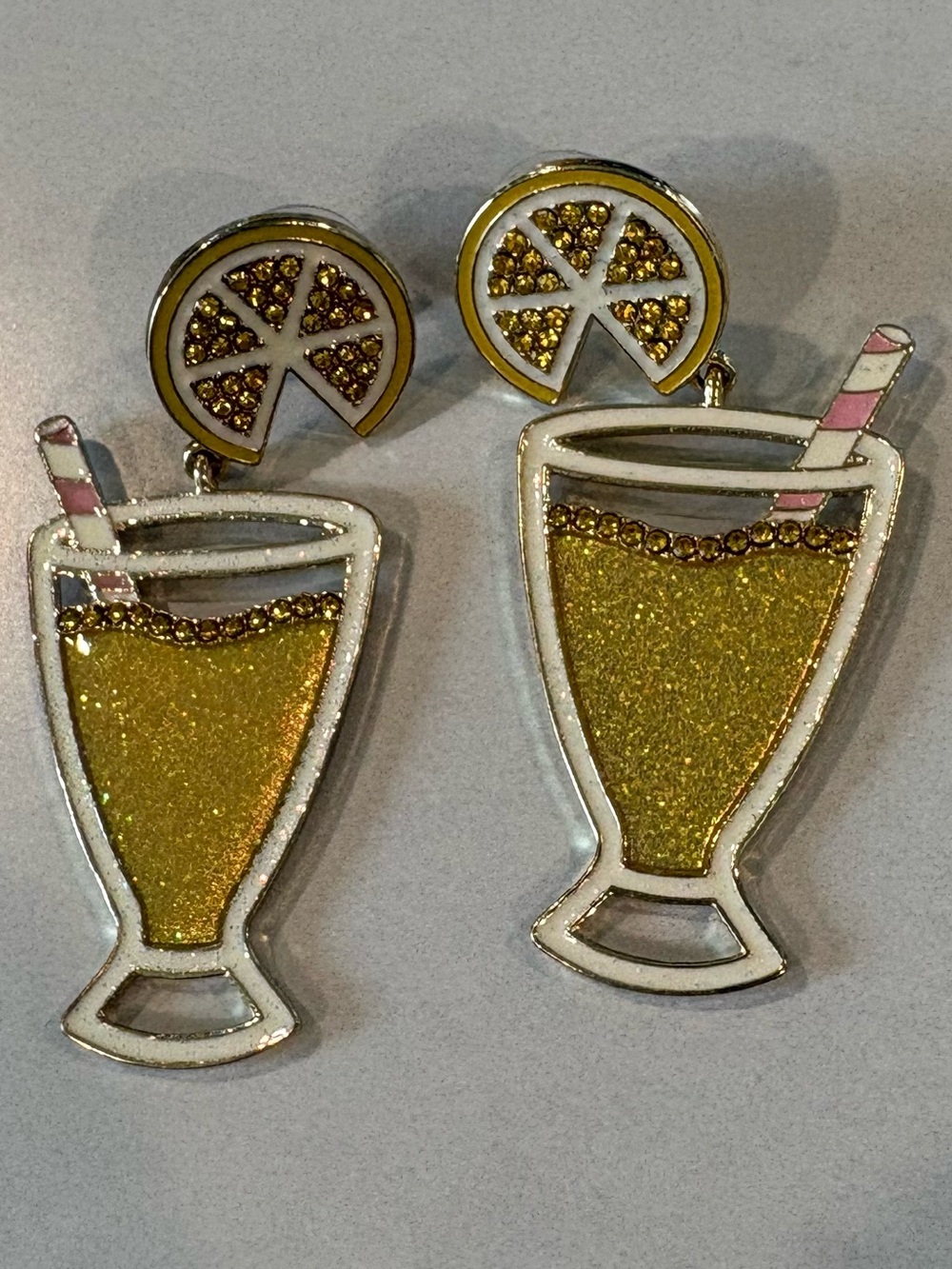 Lemonade/Margarita 1-1 1/2 inch Light Dangle Earrings with Glitter